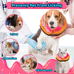 Grand Line Donut Inflatable Collar pink dog wearing demonstrates lightweight protection without vision obstruction