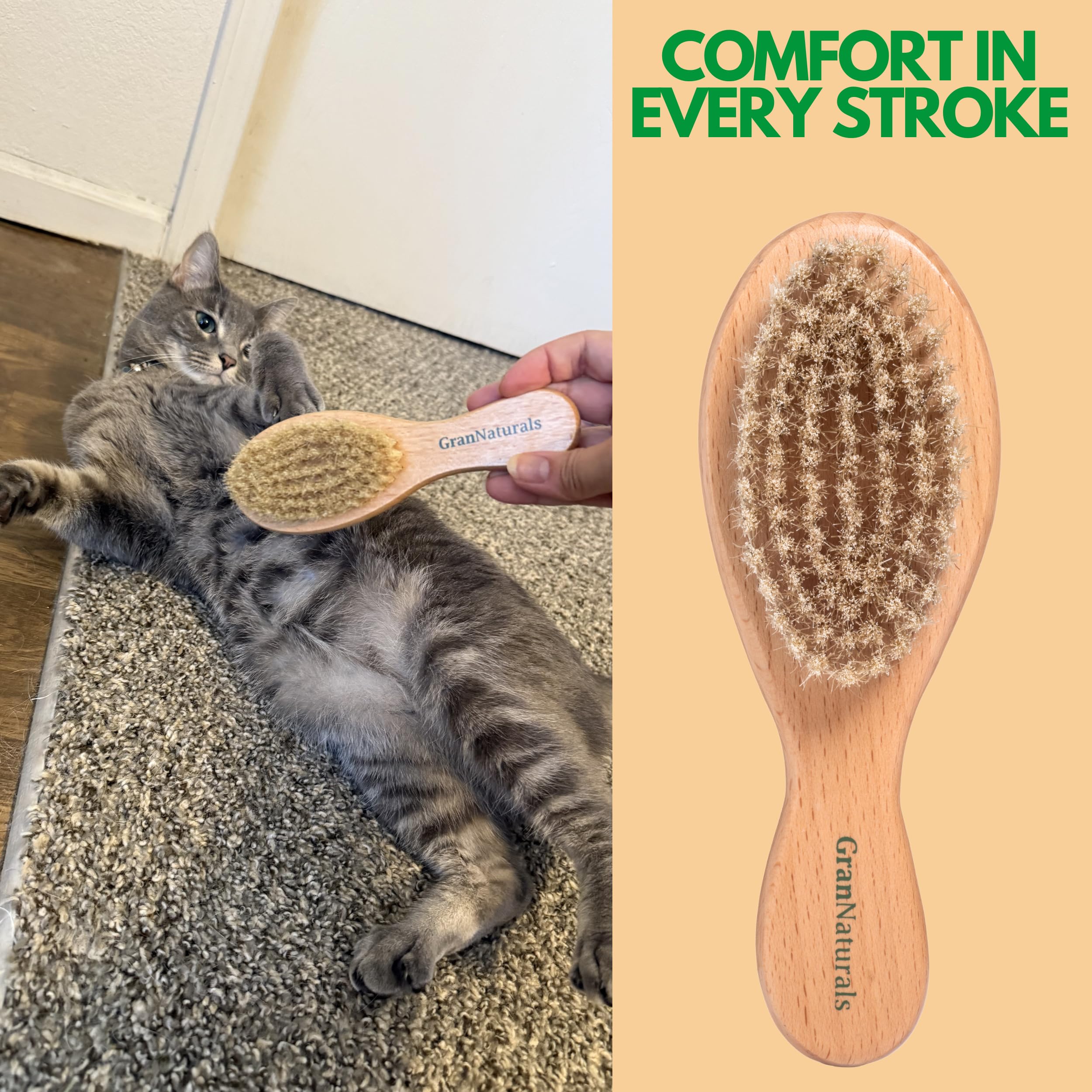GranNaturals coat-tidying brush for a calm grooming session on small pets.