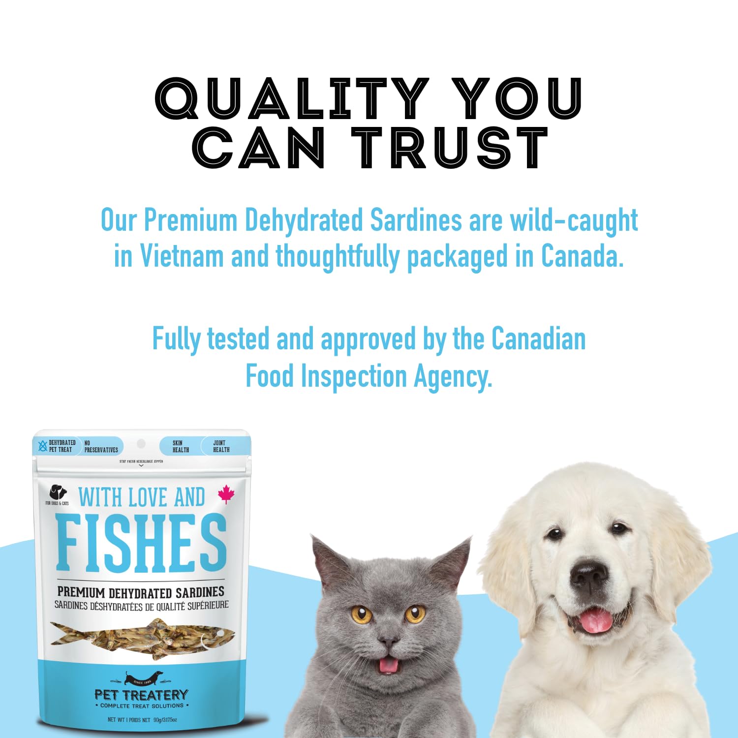 The Granville Island Pet Treatery grain-free sardines presented as a wholesome protein snack.