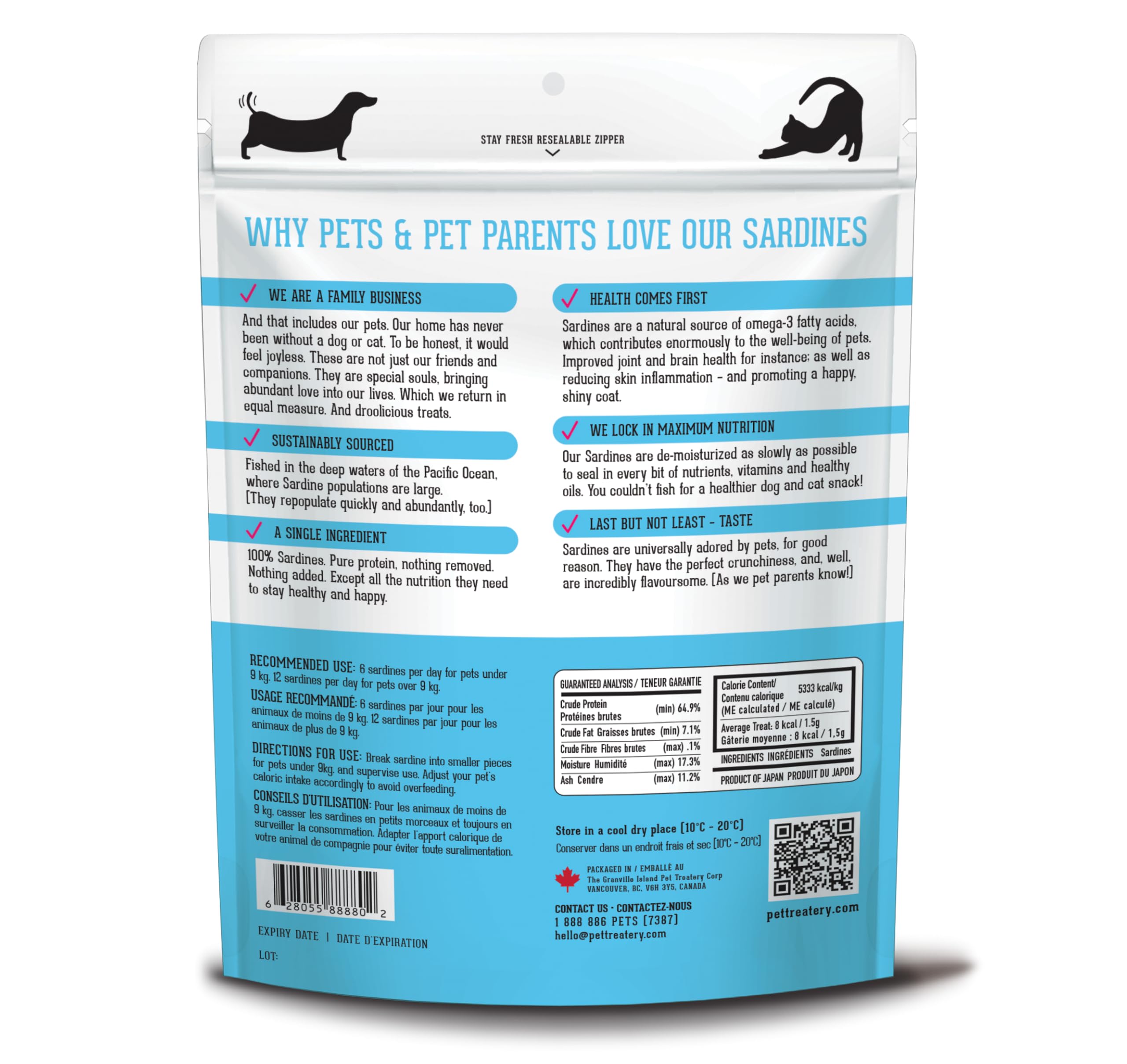 The Granville Island Pet Treatery sardines aroma and flavor appeal.