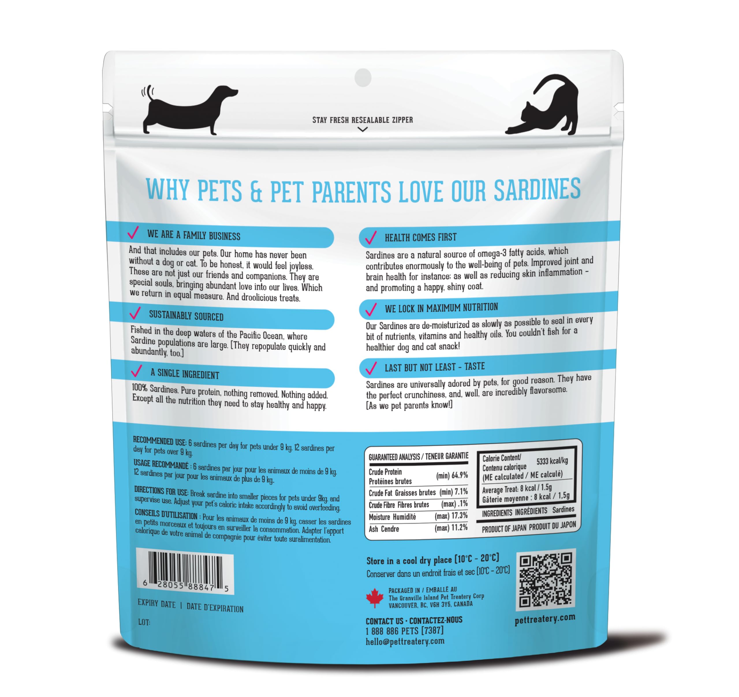 Omega-3-rich sardines support shiny coats and joint comfort.