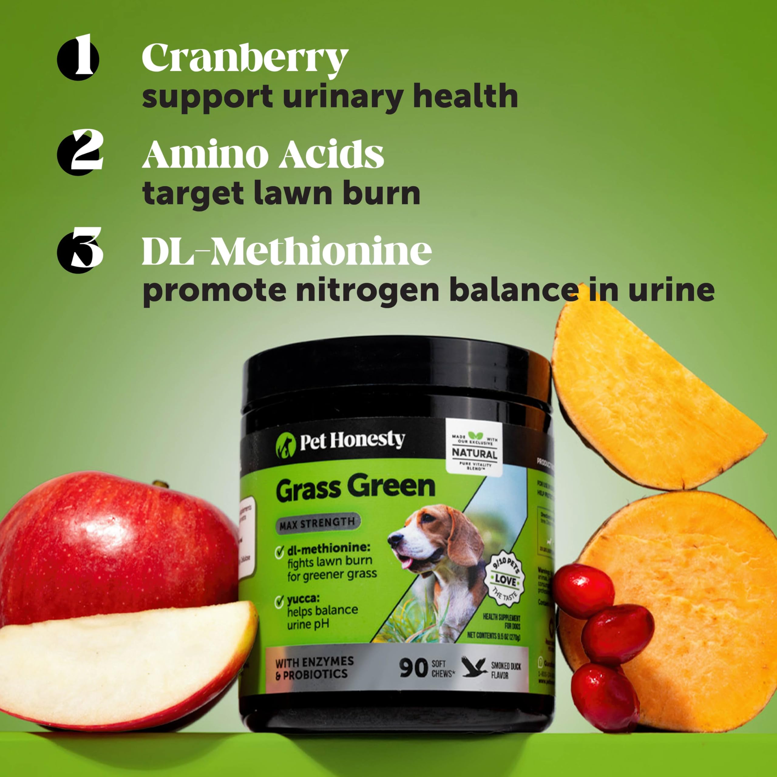 Grass Green Max Strength ingredient blend label highlights 12 natural ingredients.