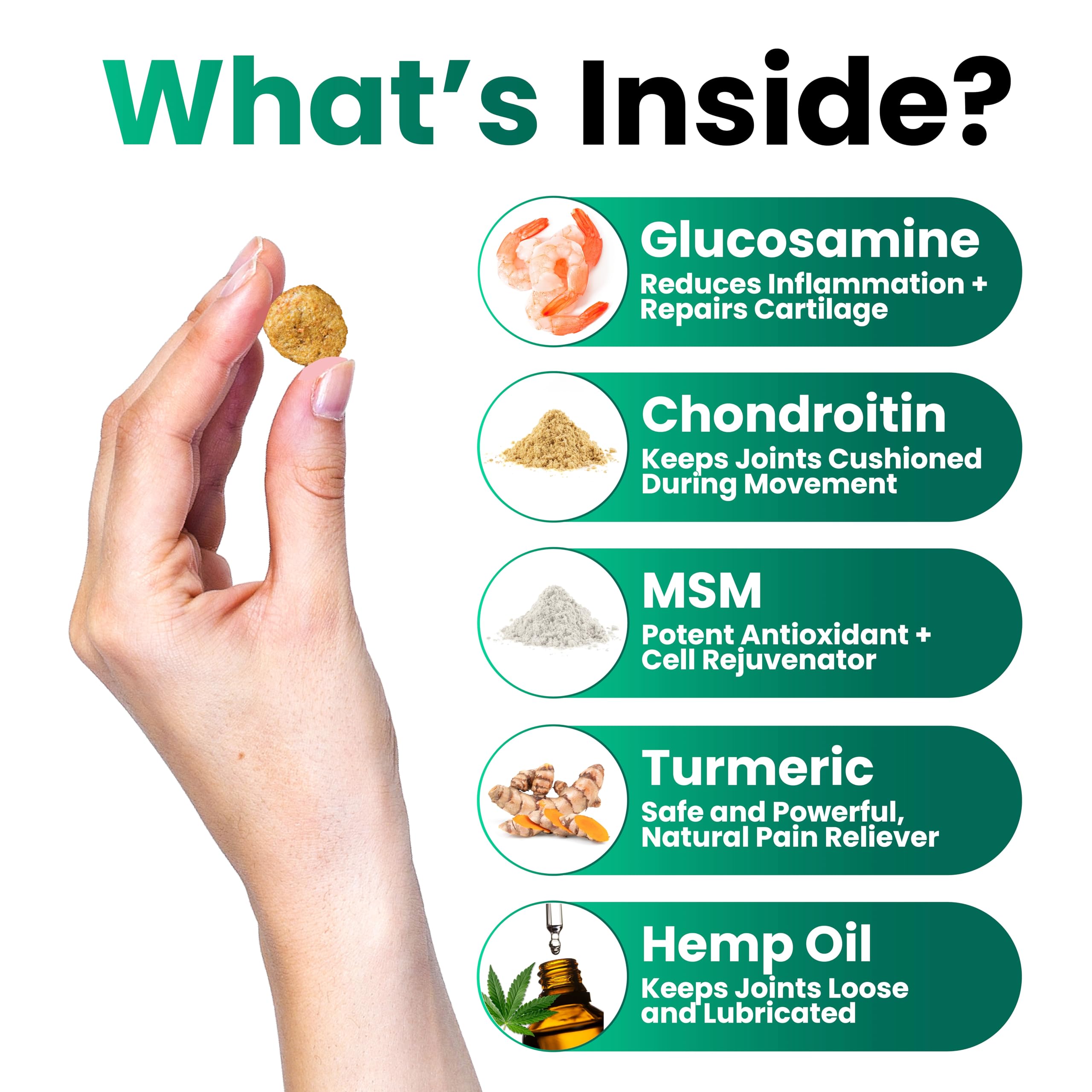 Grateful Pawz MSM hemp oil ingredient panel focuses on lubrication and mobility support.