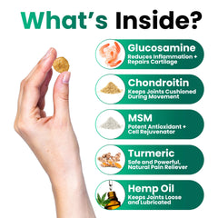 Grateful Pawz MSM hemp oil ingredient panel focuses on lubrication and mobility support.
