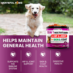 Grateful Pawz omega-3 and probiotic blend supports skin, coat, and digestion.