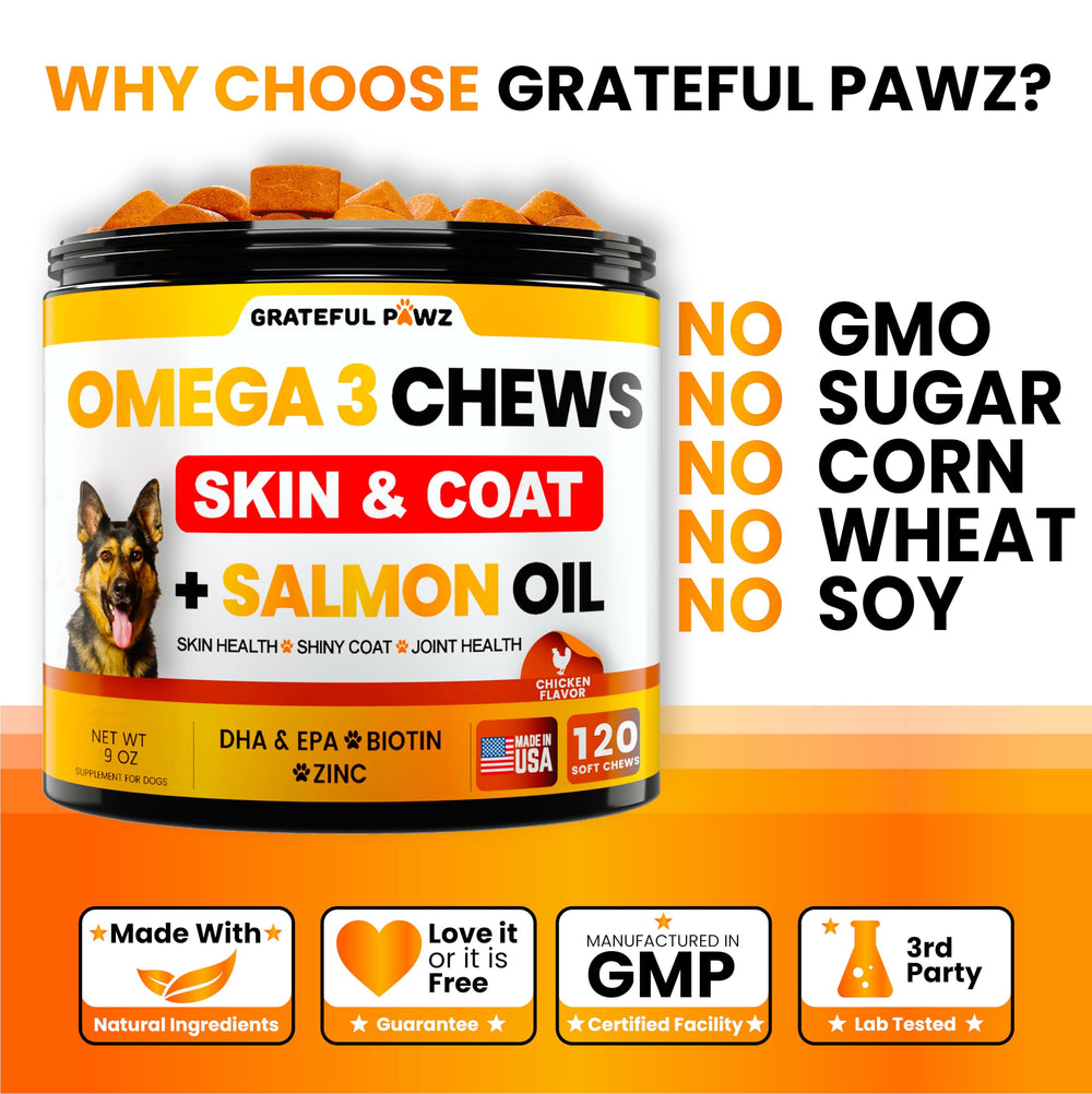 Grateful Pawz USA-made dog supplements image reinforces natural ingredients and safety.