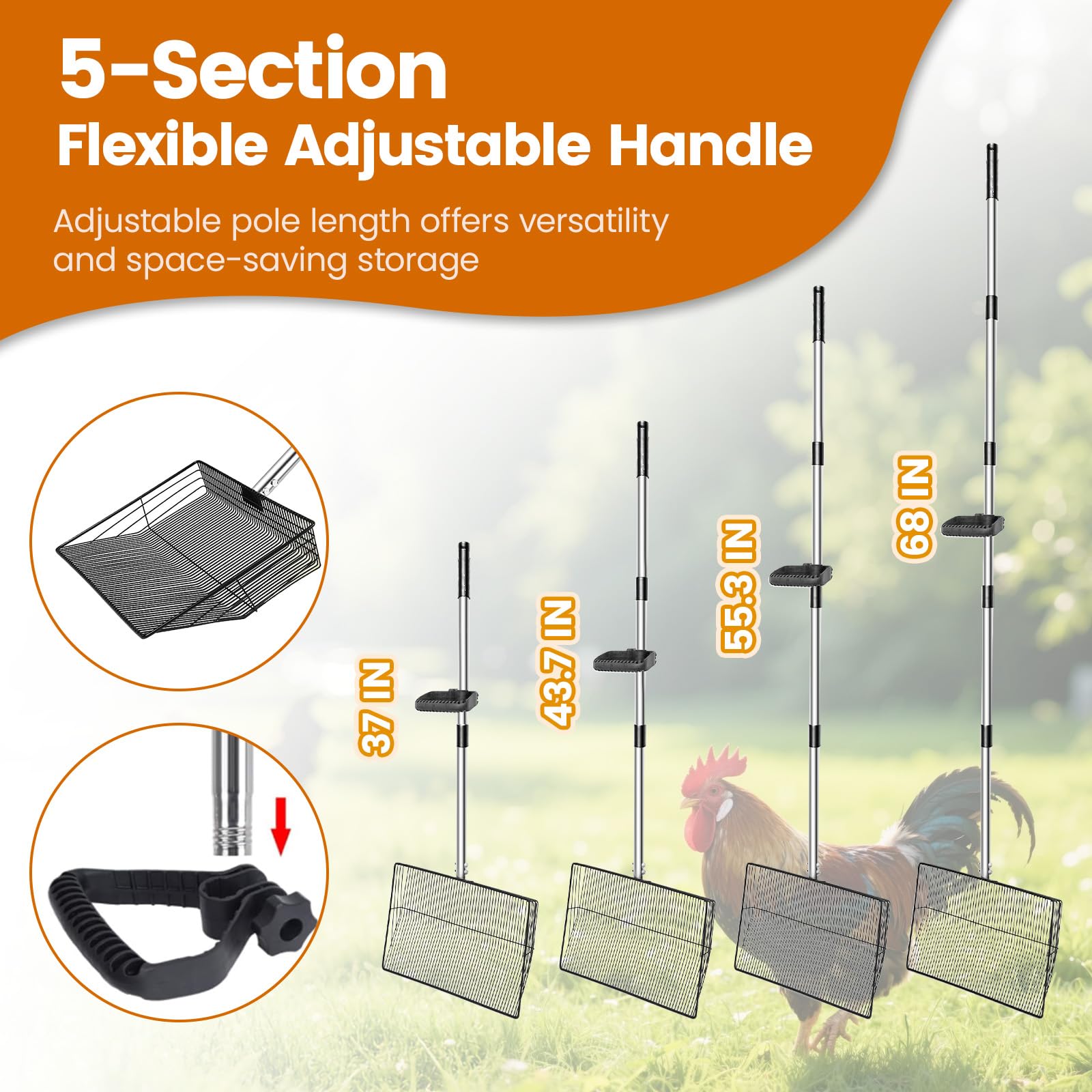 Great Dachong 15-inch stainless steel head shovels waste efficiently in a single swipe.