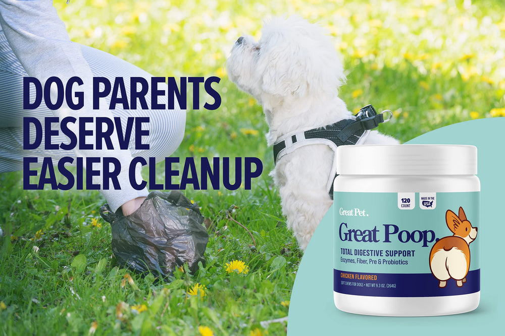 USA-made badge on Great Poop Probiotics label with corn and soy-free claim.