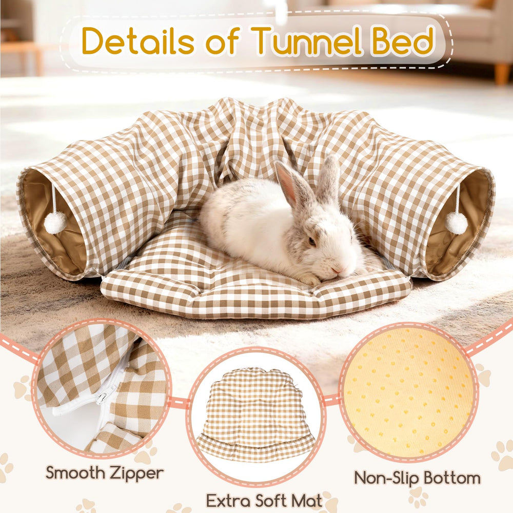 Greatbond Bunny Tunnel Bed hanging-toys end-pieces engage pets for interactive play.