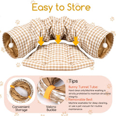 Greatbond Bunny Tunnel Bed removable-mat demonstrates easy cleaning and flexible setup.