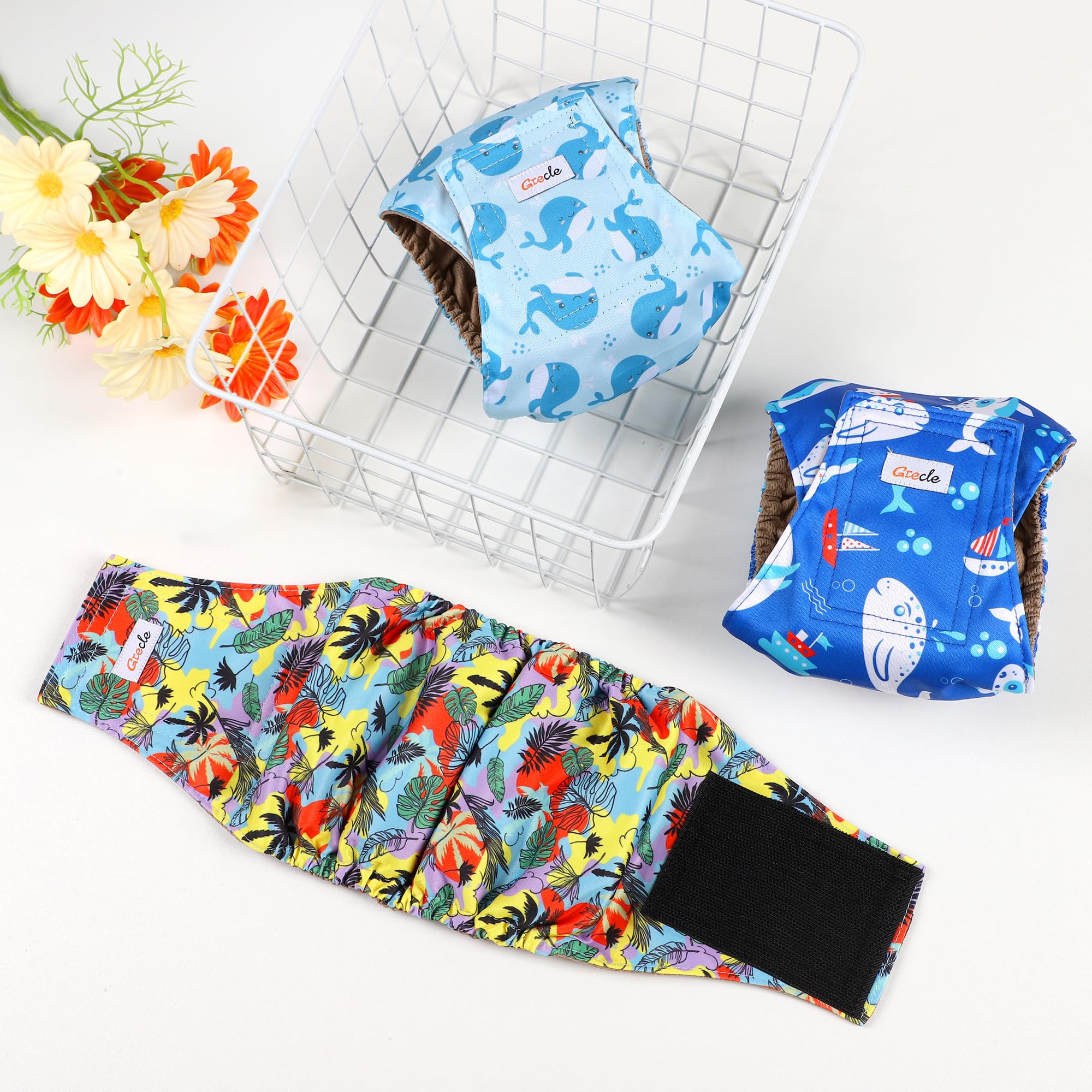 Grecle machine-washable dog diapers simplify cleaning after outings.