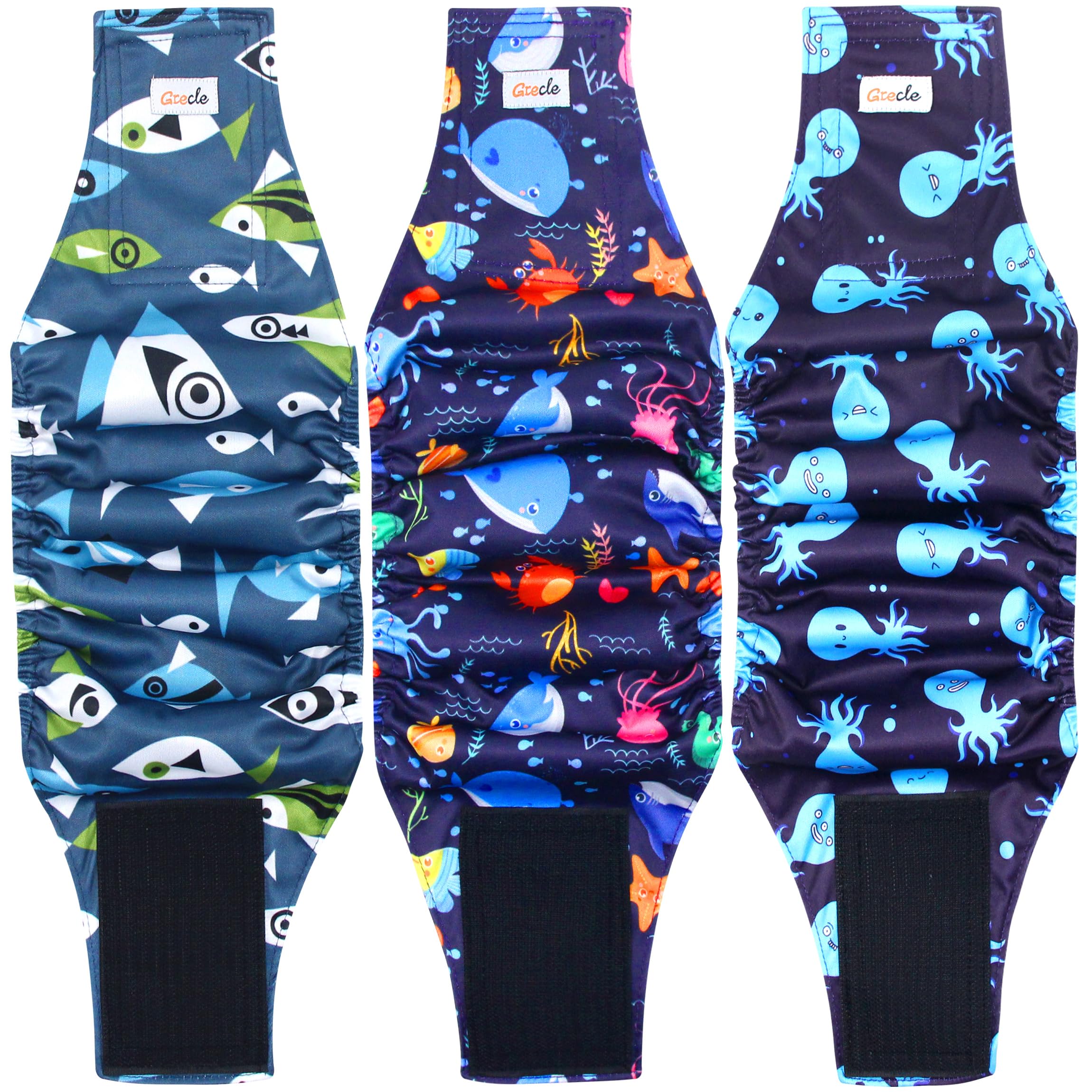 Grecle reusable dog diapers 3-pack Seafloor color supports daily wear and training