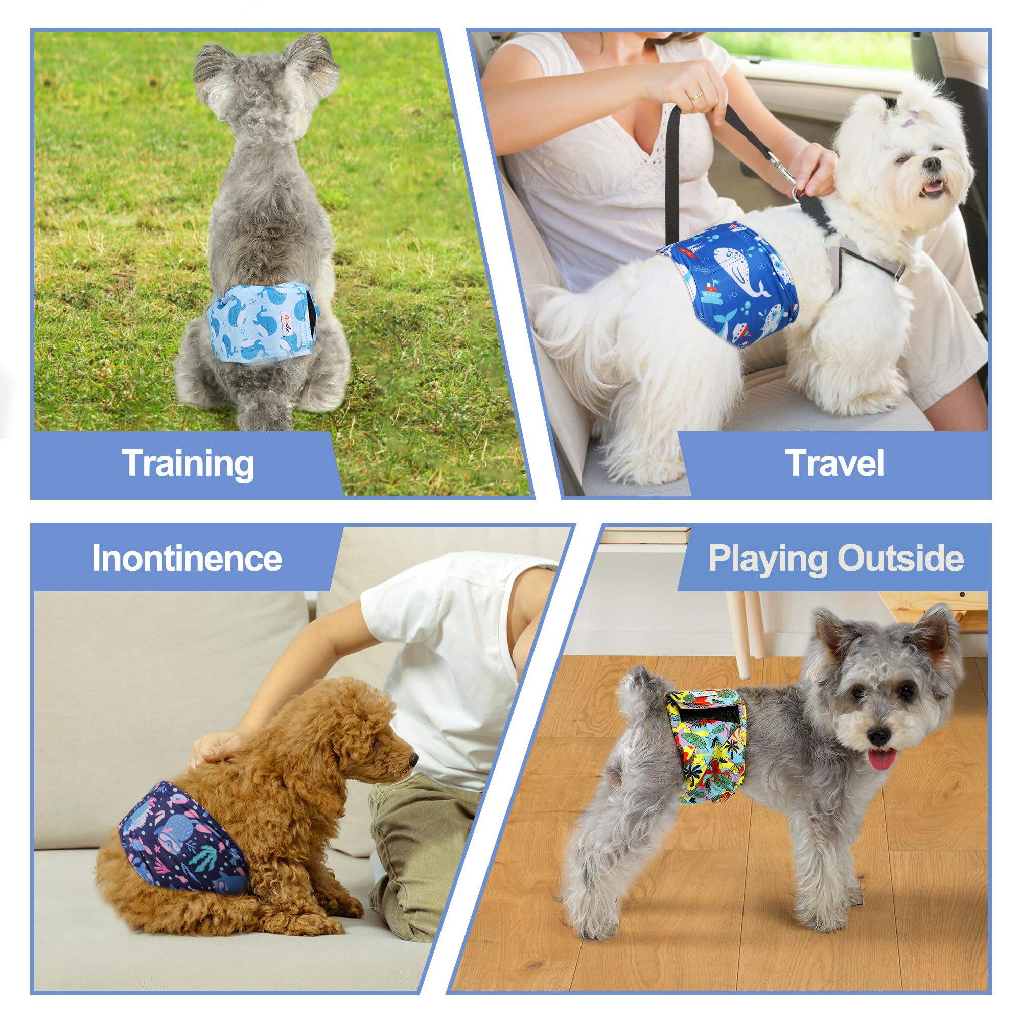 Grecle travel-friendly dog diapers help manage messes on trips.