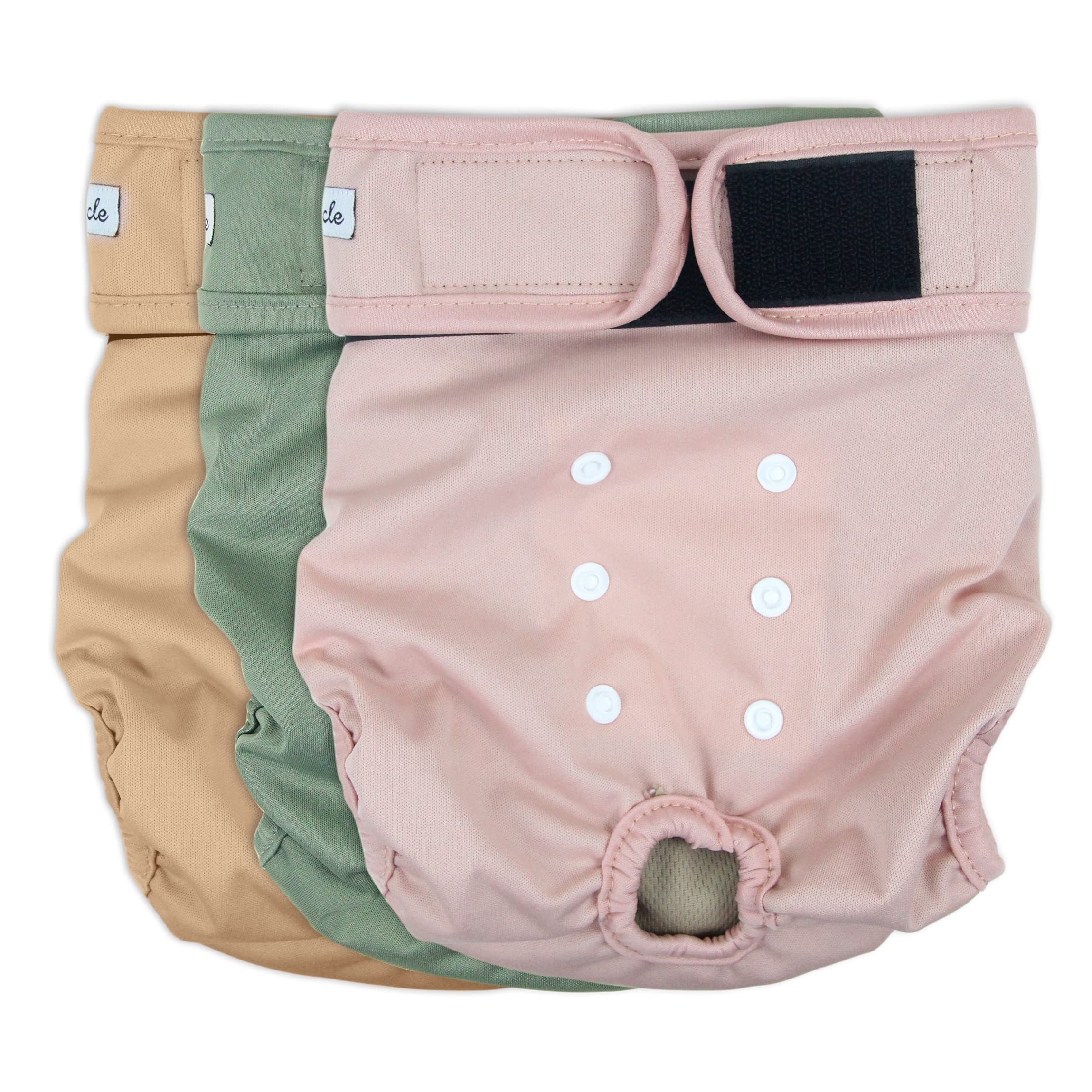 Grecle washable female dog diapers pink M front view highlighting secure fit and leak protection