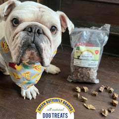 Green Butterfly Brands beef dog treats serving-size pieces for training sessions.