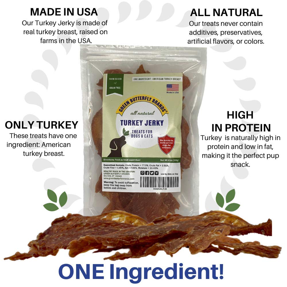 Green Butterfly Brands USA-made label highlights all-natural, no preservatives promise for dogs.