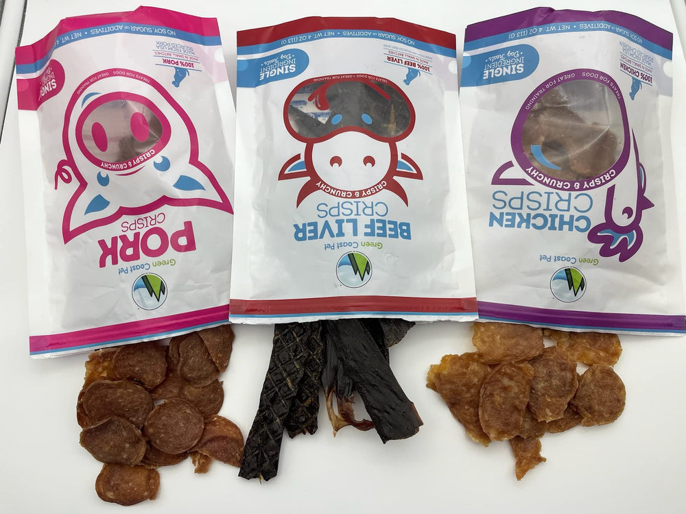 Green Coast Pet Beef Liver Crisps high-protein, low-calorie dog snack