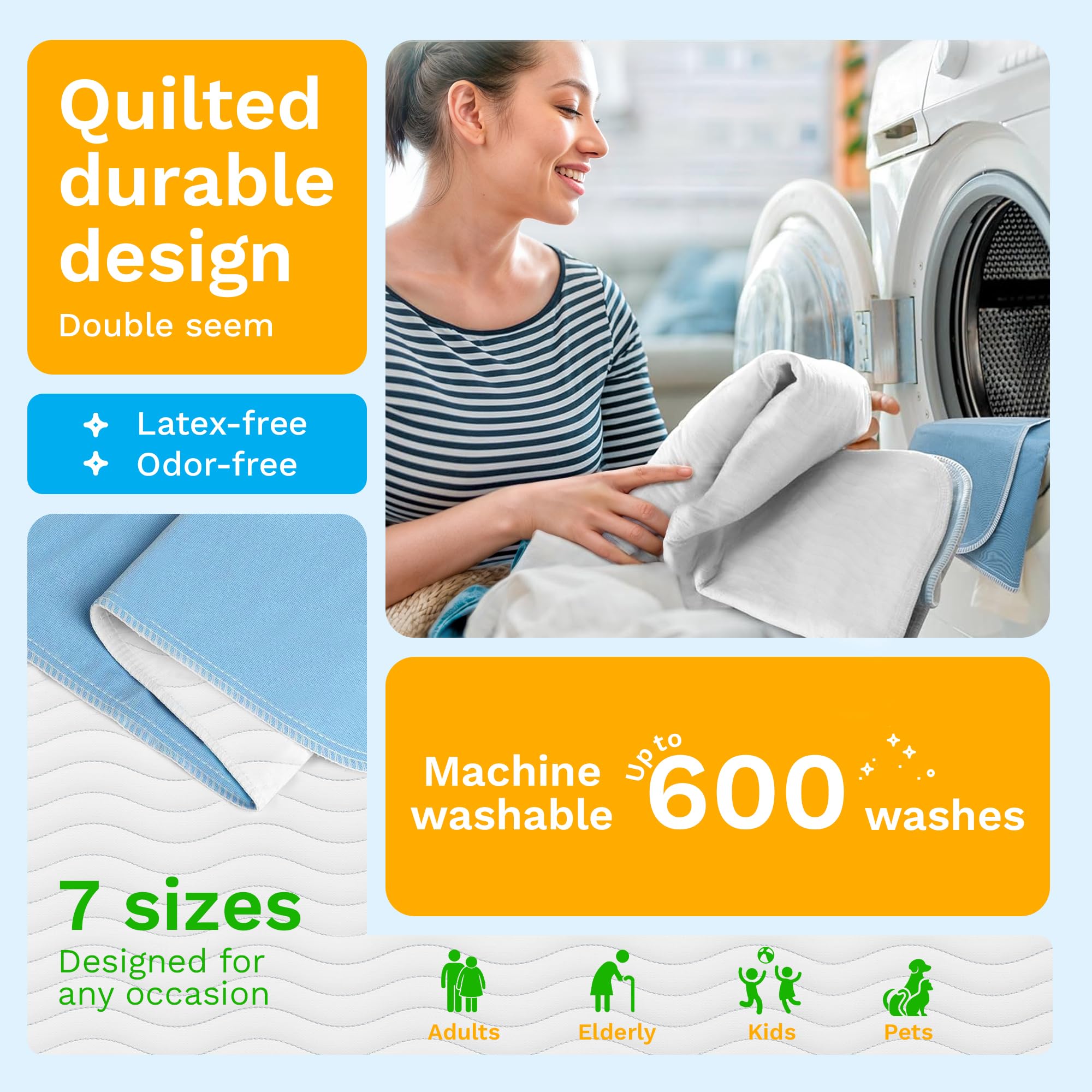 Green Lifestyle underpads with waterproof backing shown for leak protection on mattresses