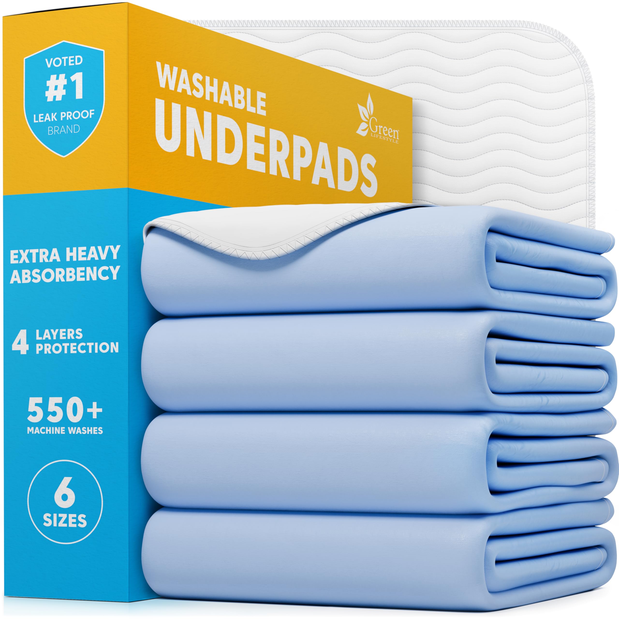 Green Lifestyle washable underpads 34x36 flatlay for reliable bed protection and easy cleanup