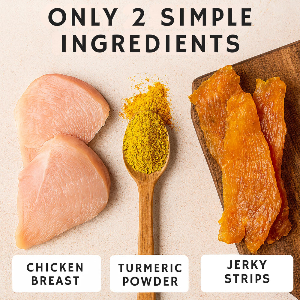 Green Paws chicken jerky texture close-up, tender strips ideal for chewing and dental engagement.