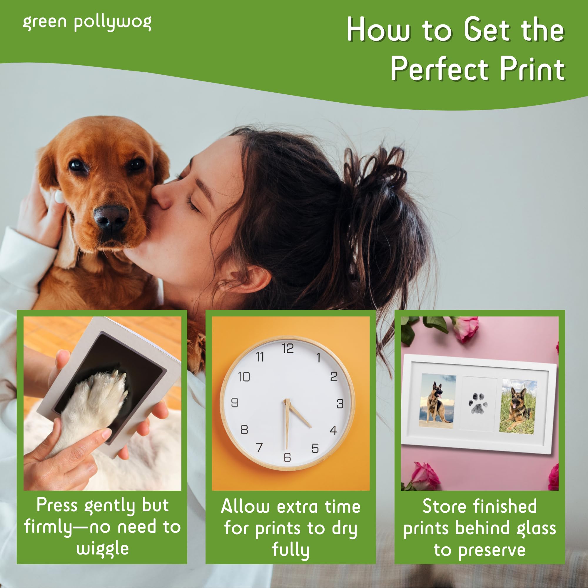 Green Pollywog framed-keepsake showing a cherished paw print keepsake.