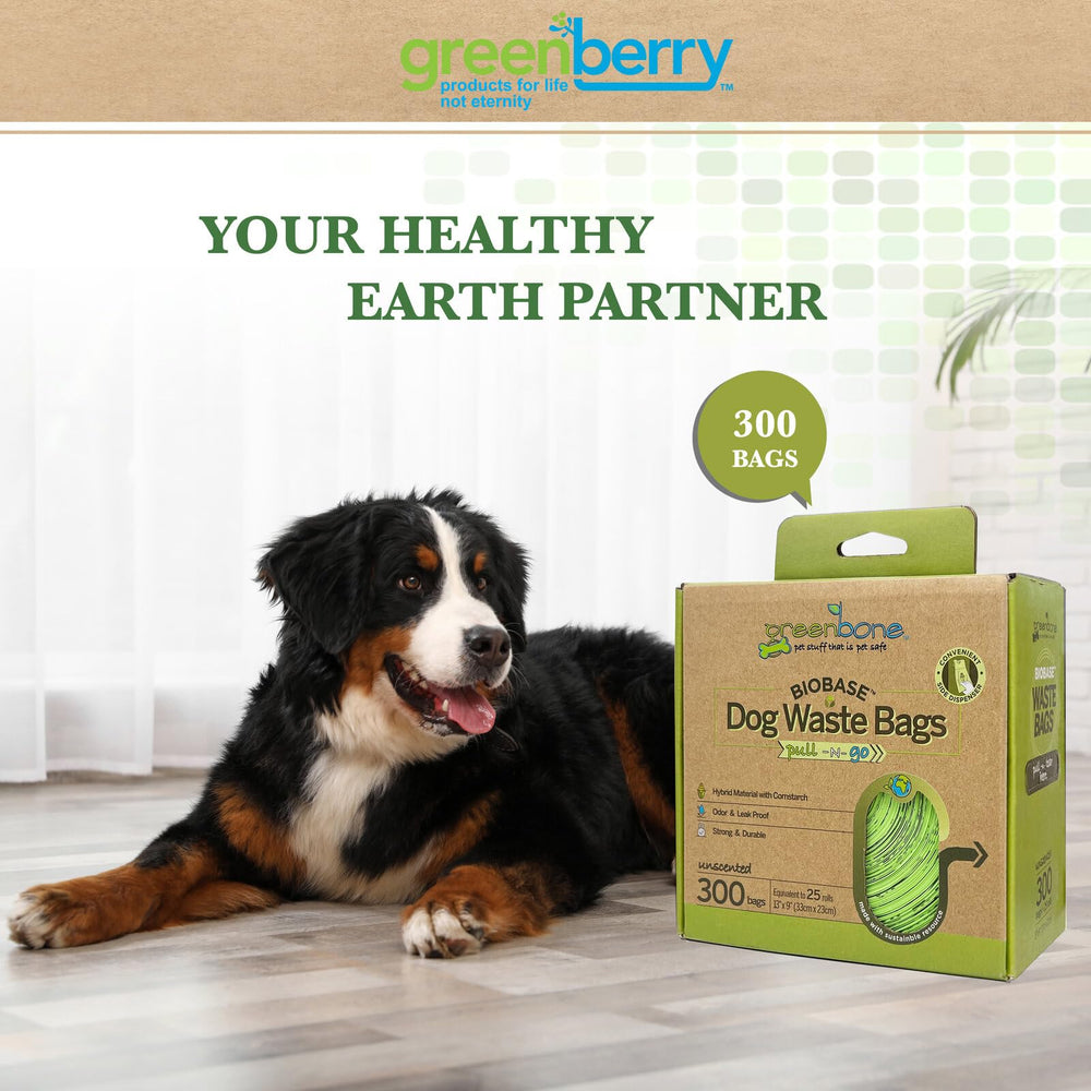 Greenbone BioBase bags easy pull-and-tie design for quick cleanup.