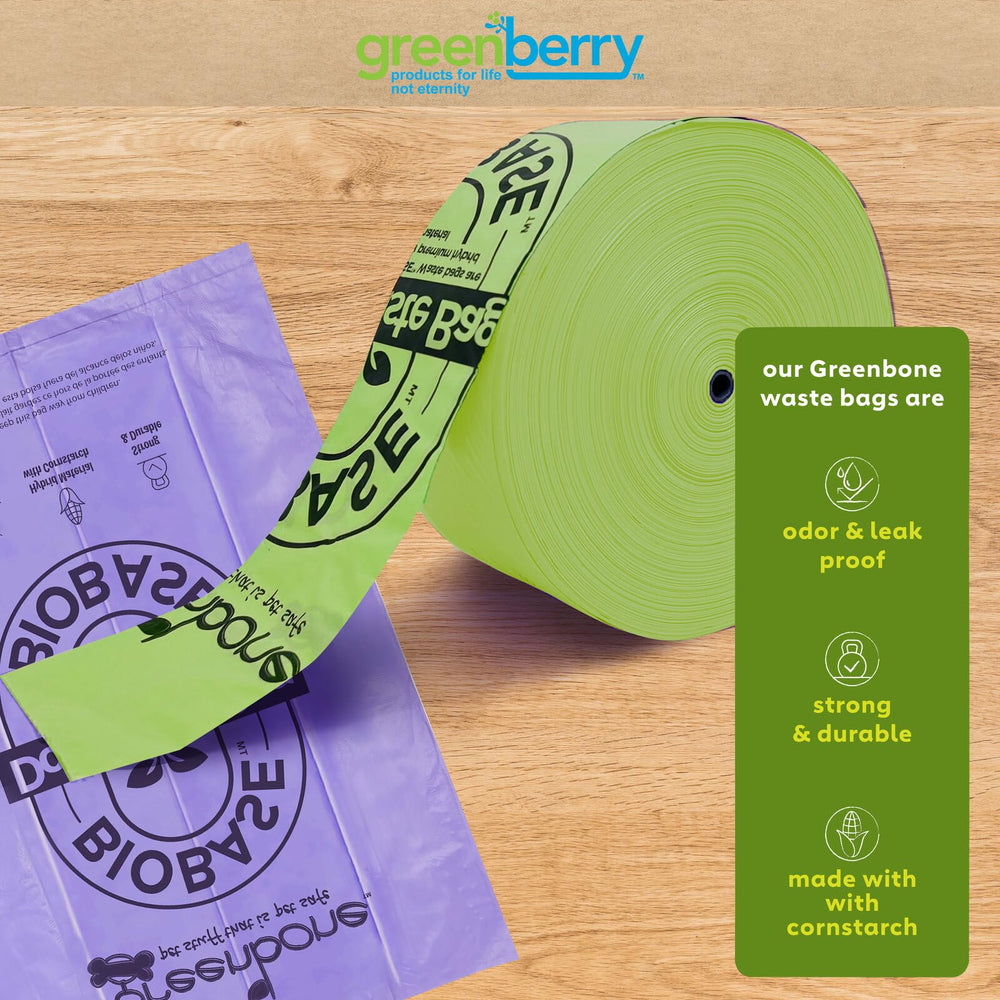 Greenbone BioBase bags in use during a park walk to collect dog waste.
