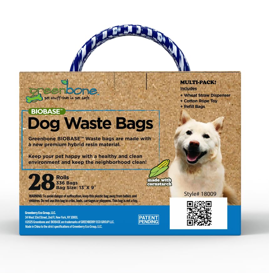 Greenbone BioBase blue bag rolls shown with the gift-set packaging.