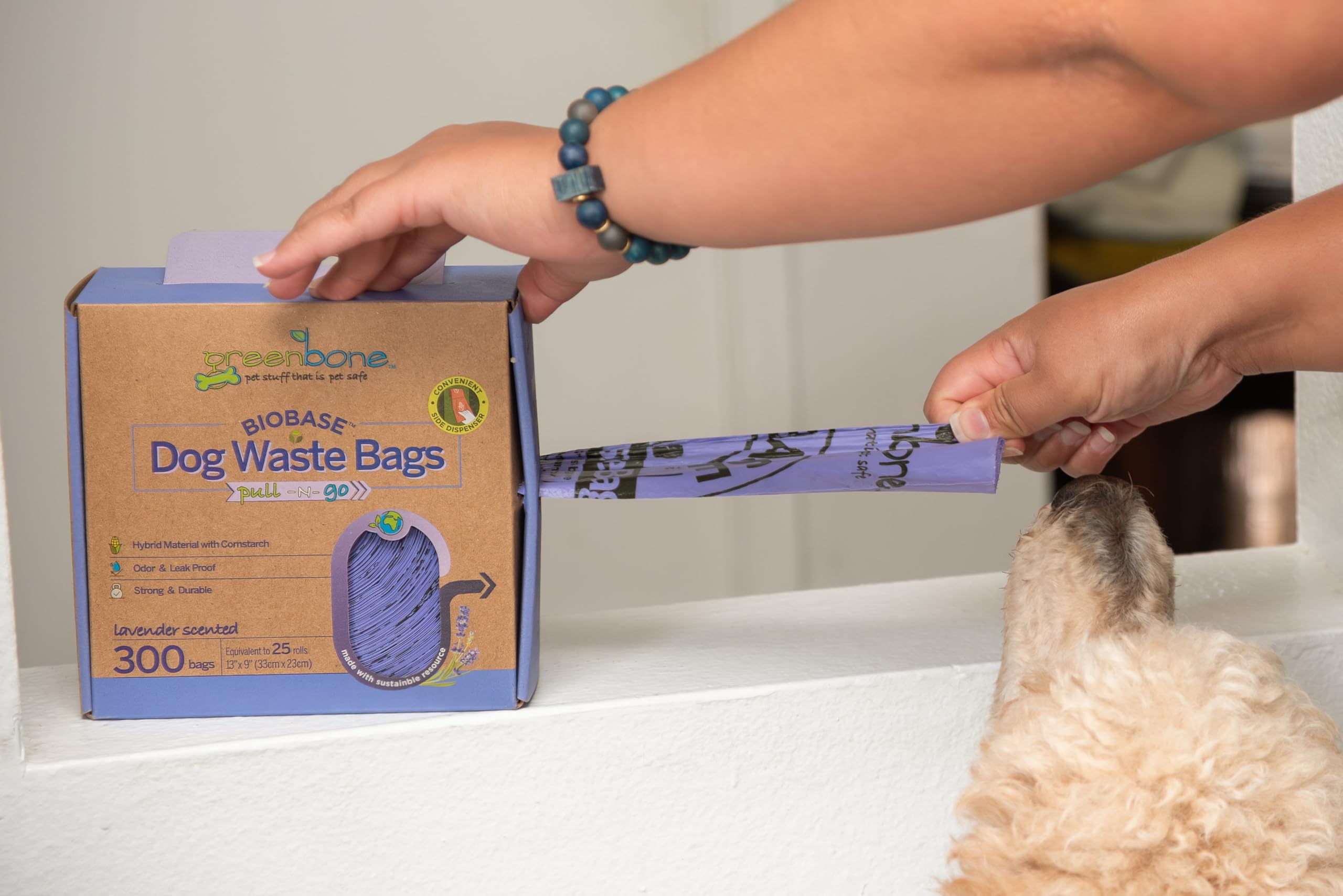Greenbone BioBase unscented bags close-up highlighting resin durability for waste containment.