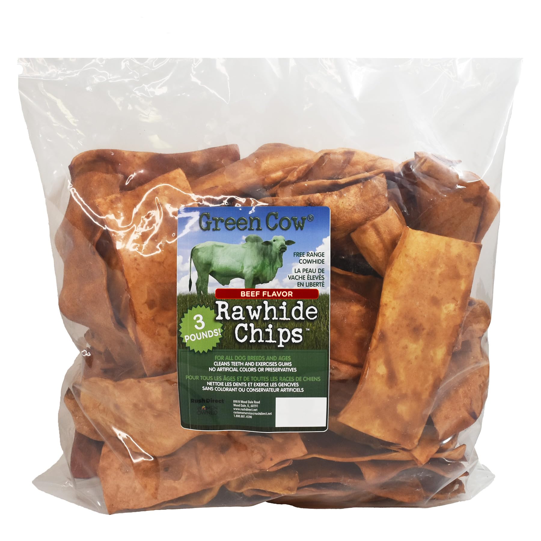 Greencow Rawhide Chips Dental Hygiene helps reduce plaque.