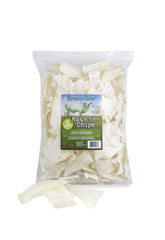 GreenCow Rawhide Chips full bag demonstrates bulk supply for homes with multiple dogs.