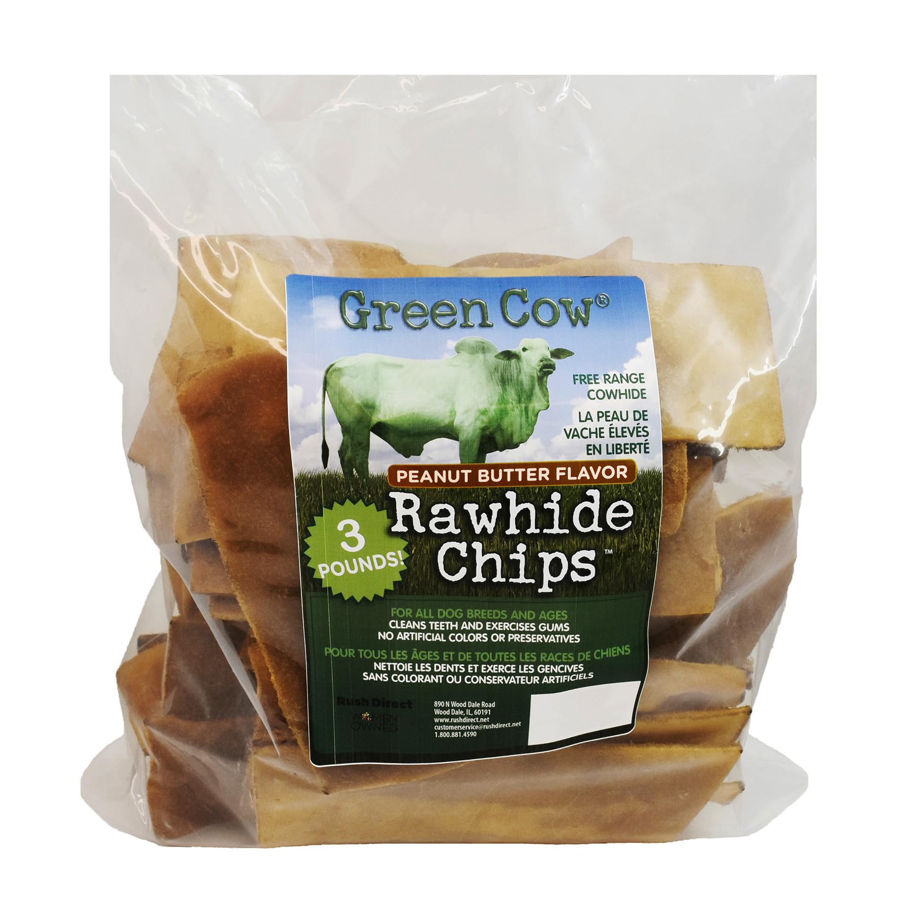 GreenCow Rawhide Chips large dog chew demonstrates suitability for big breeds.