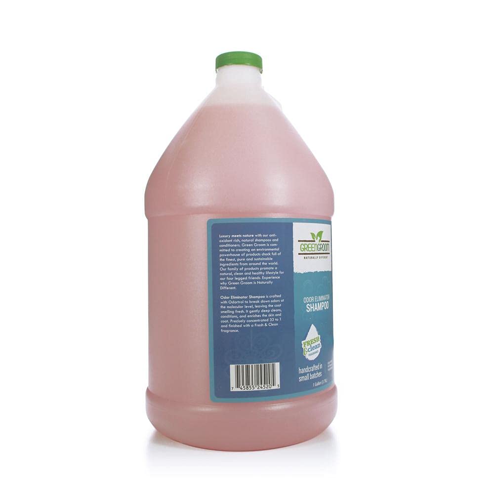 GreenGroom Odor Eliminator pour highlights easy dilution for gentle cleansing.