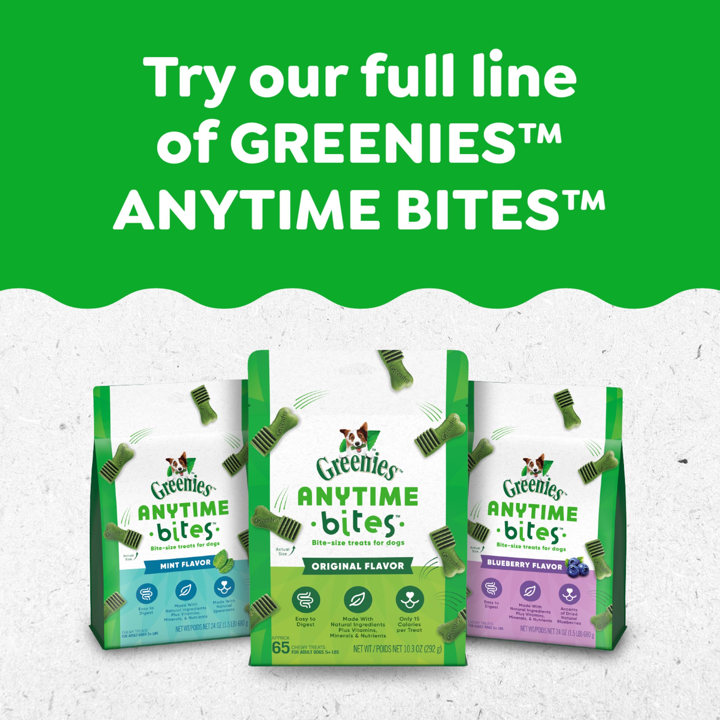 Greenies Anytime Bites natural ingredients – close-up of wholesome nutrients inside each bite.