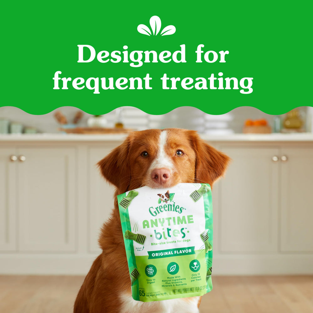 Greenies Anytime Bites original flavor – close-up of tasty, low-calorie dog treats.