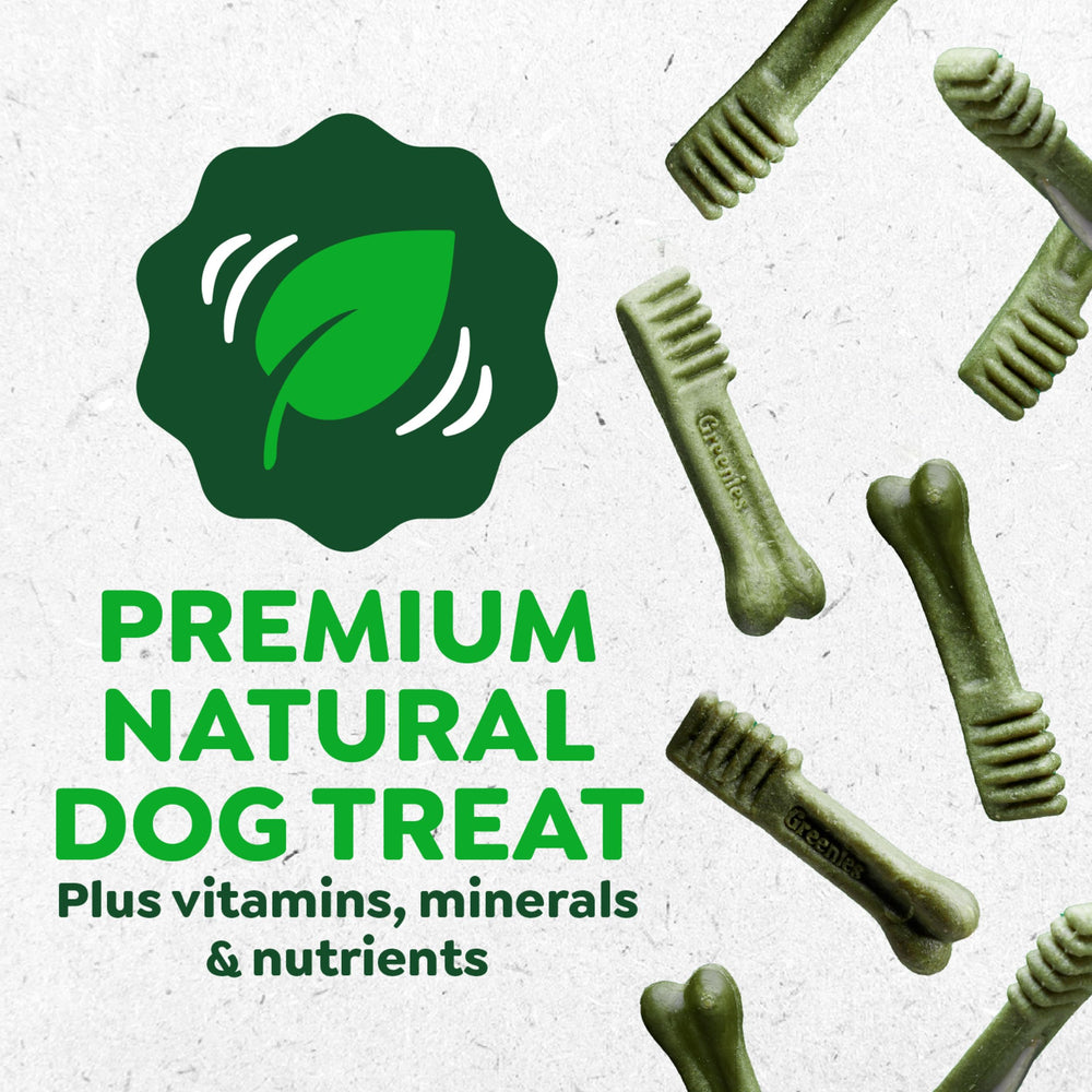 Greenies Dental Puppy Treats Teenie breath-benefit image suggests possible fresher breath.