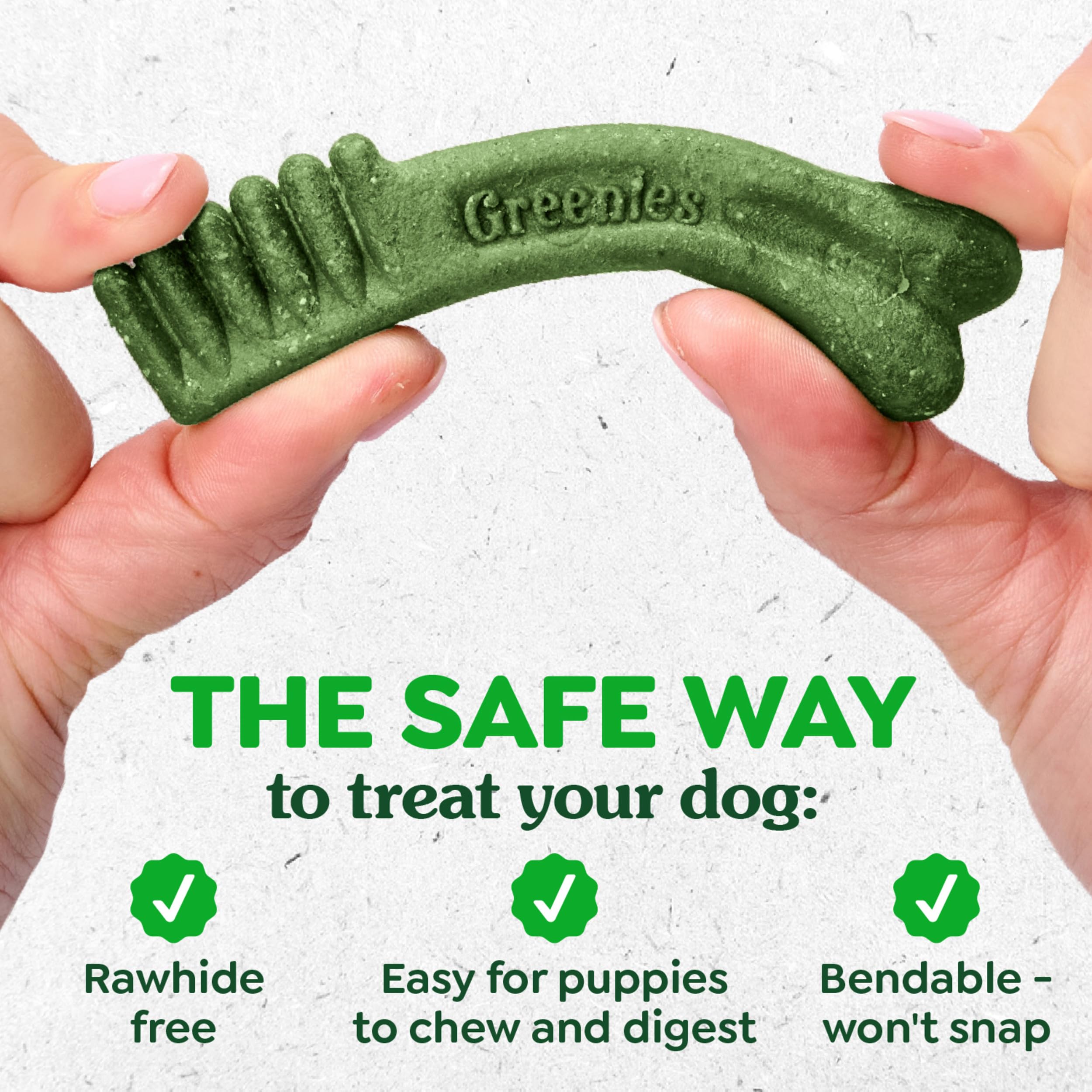 Greenies Dental Puppy Treats Teenie DHA brain development detail highlights puppy growth support.