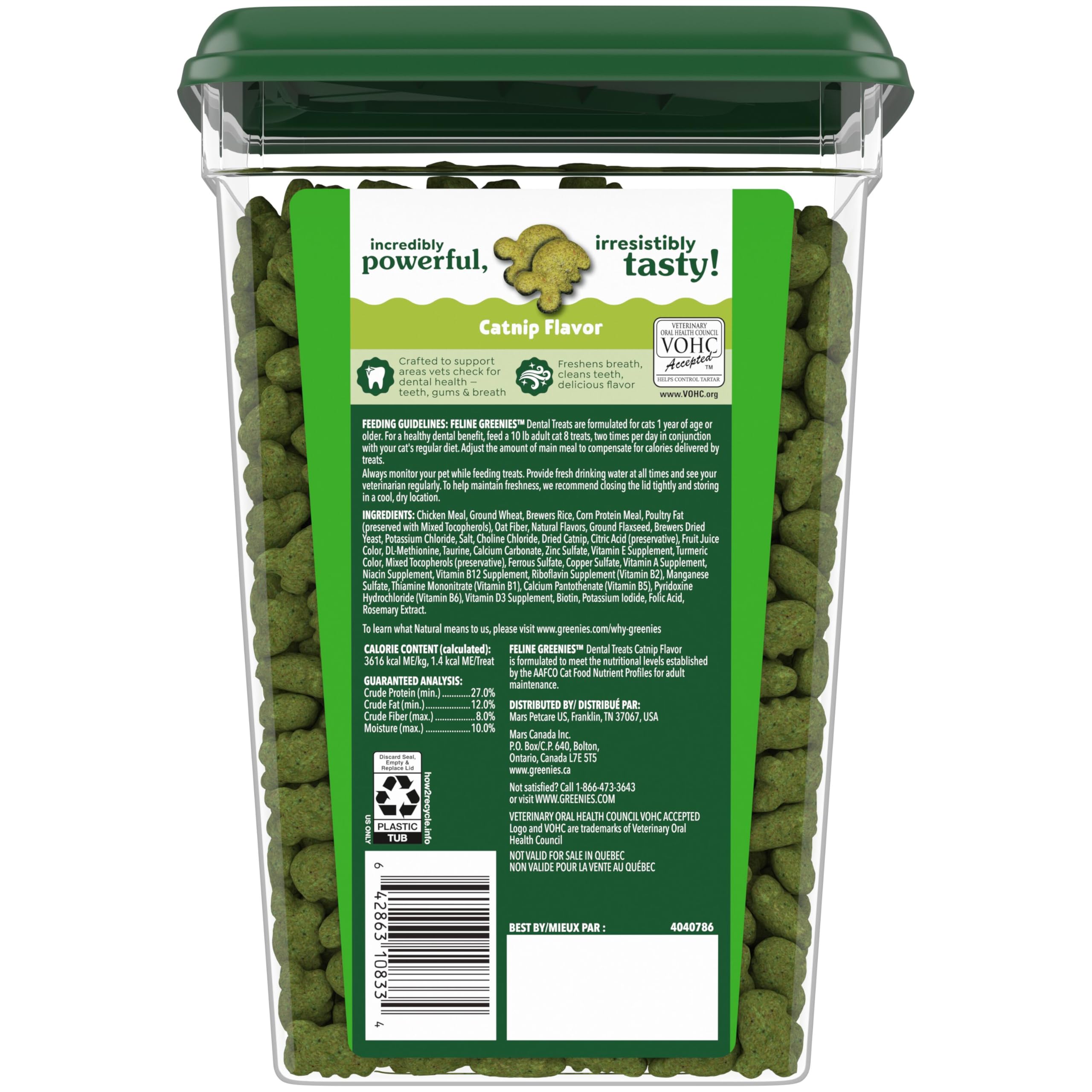 Greenies dental treats serving-size shot suggests low-calorie daily reward