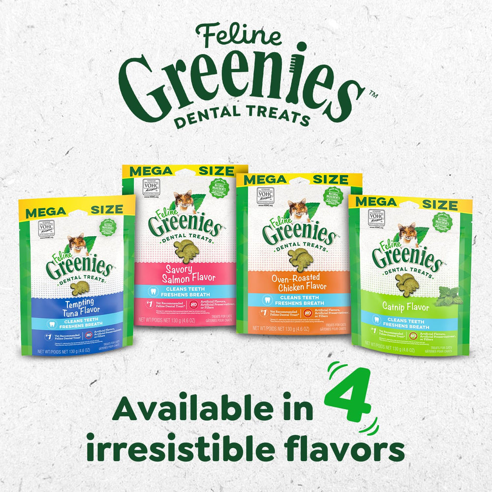 Greenies feline dental treats breath-freshening shot hints at fresher breath potential