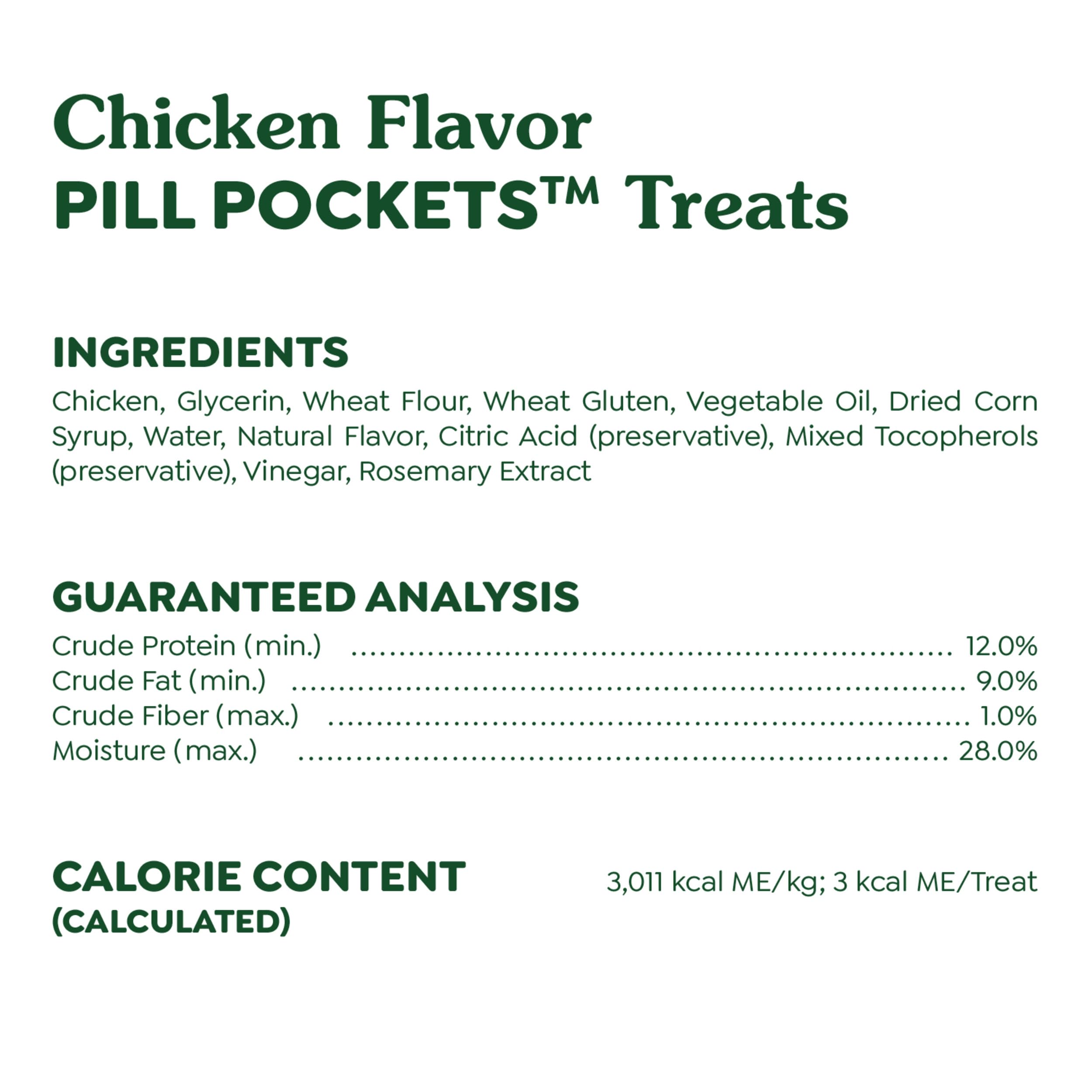 Greenies Feline Pill Pockets natural ingredients label shows minerals.