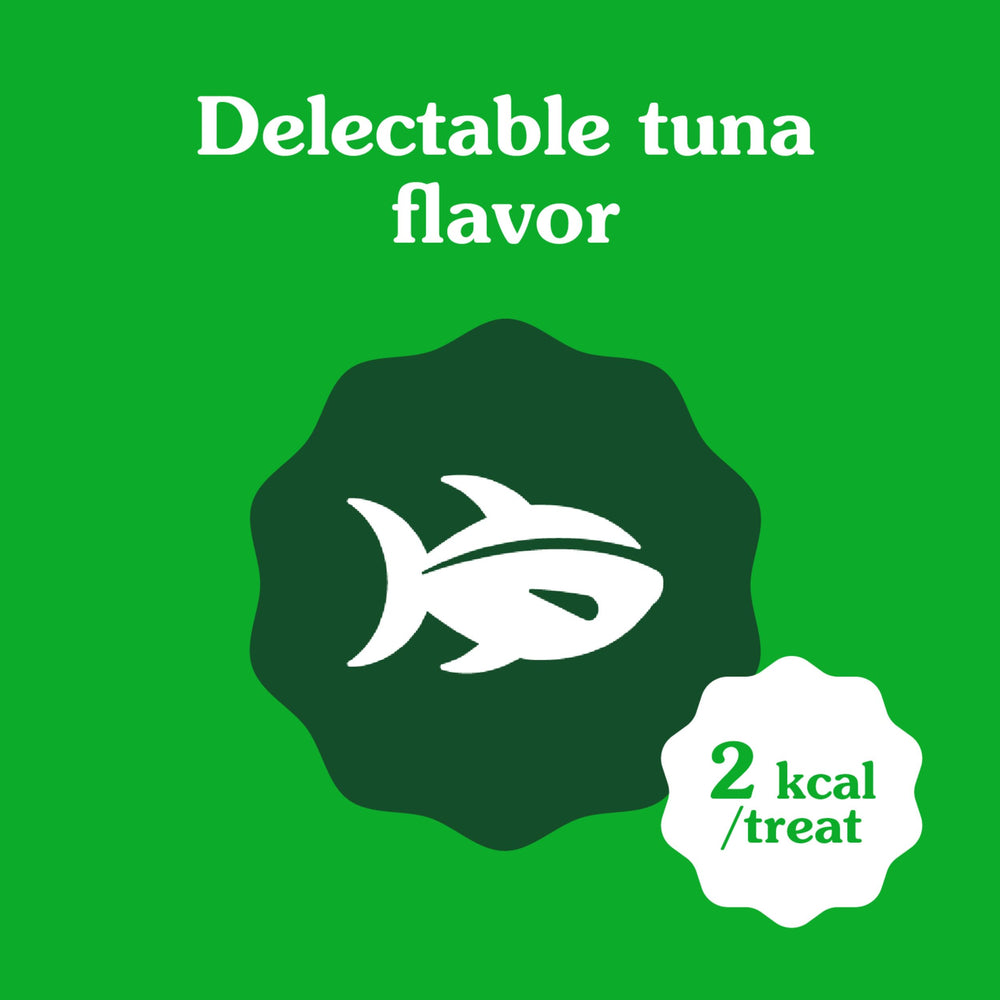 Greenies Feline Smartbites Tuna Flavor crunchy outside, soft inside textures appeal to curious cats.
