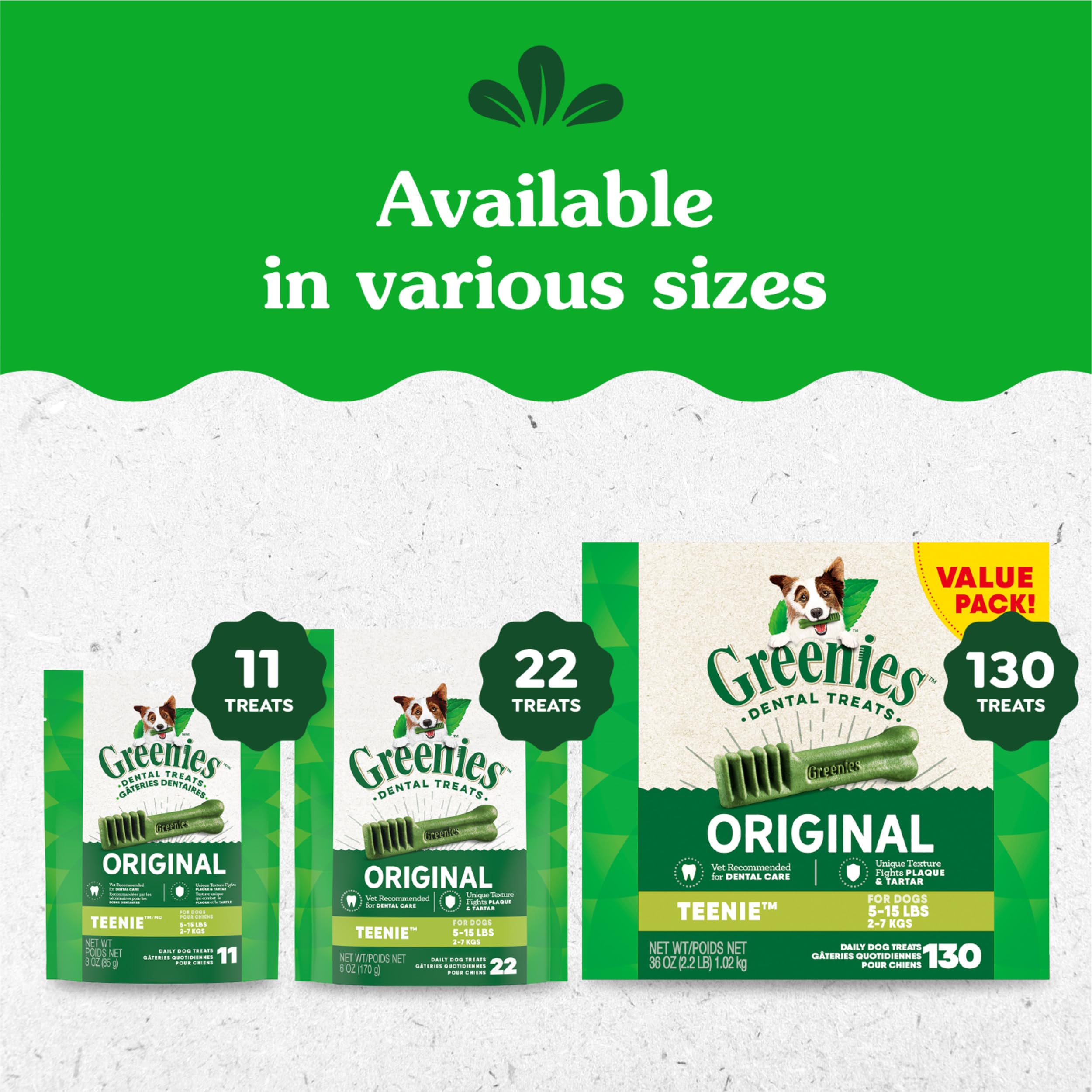 Greenies Original Teenie bag open beside a small-bed setup for at-home care