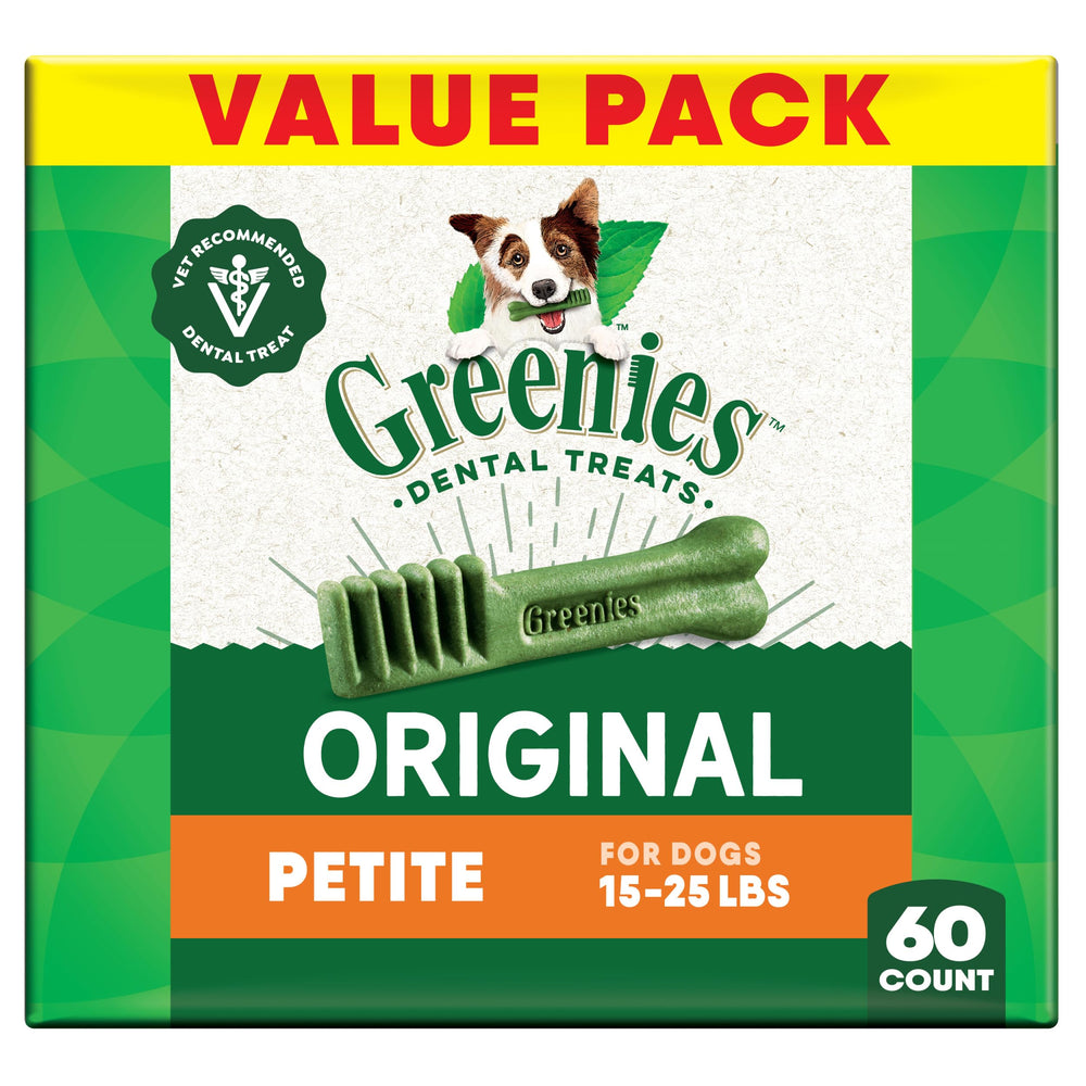 Greenies packaging original flavor 36oz 60-count signals a long-lasting dental care option.