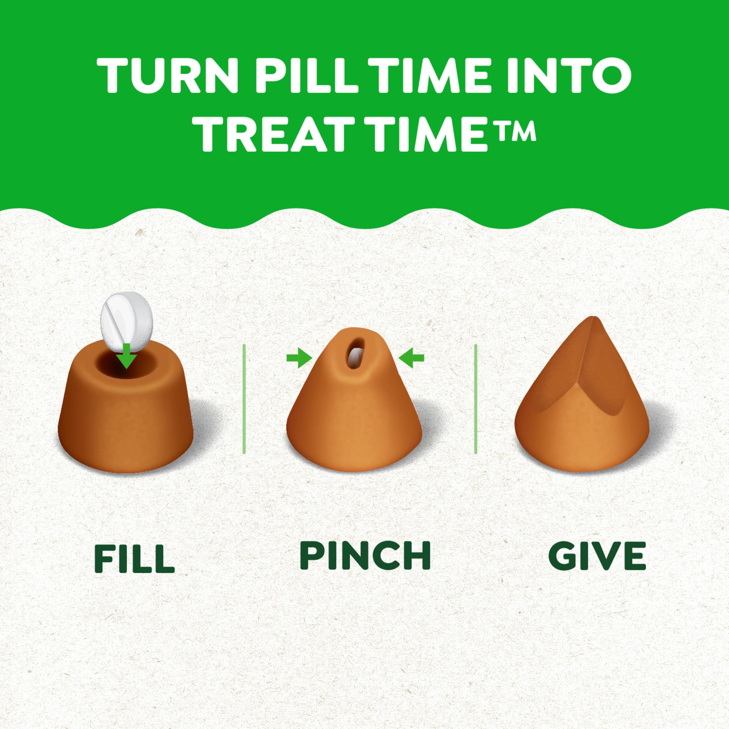 Greenies Pill Pockets chicken flavor package highlights tasty real chicken first ingredient.