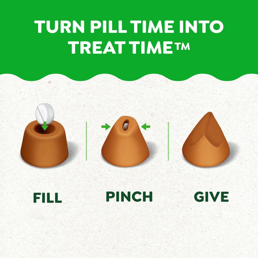 Greenies Pill Pockets chicken flavor package highlights tasty real chicken first ingredient.