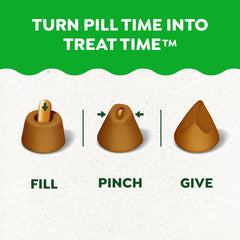 Greenies Pill Pockets dog medicine pouch demonstrates stress-free medication time.
