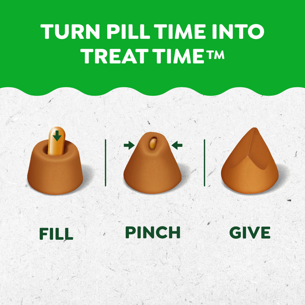 Greenies Pill Pockets large chicken pouch open ready to insert pill.