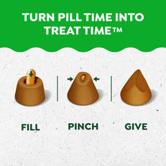 Greenies Pill Pockets Large open-pocket image highlights simple plug-and-go tablet shaping.