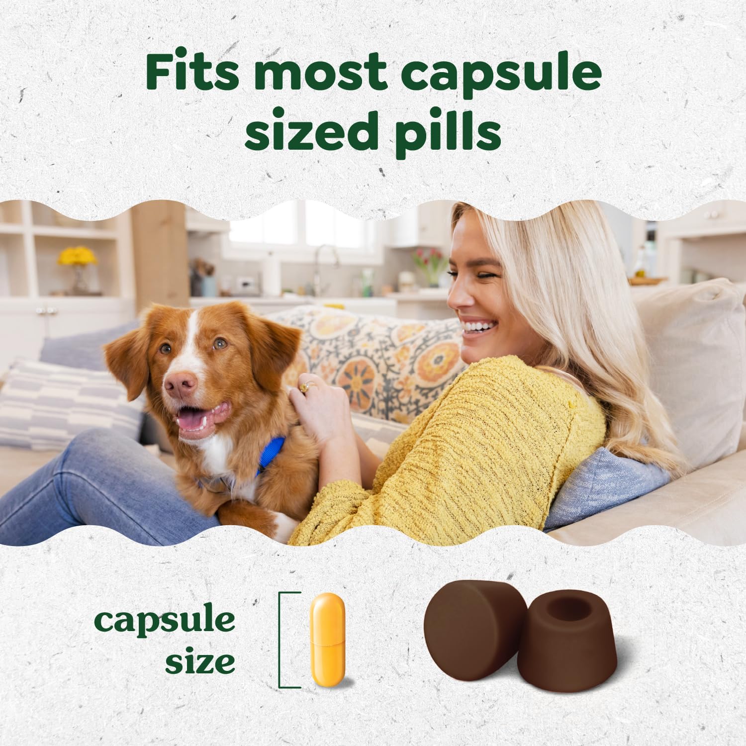 Greenies Pill Pockets tasty dog treat image suggests palatable pill concealment.