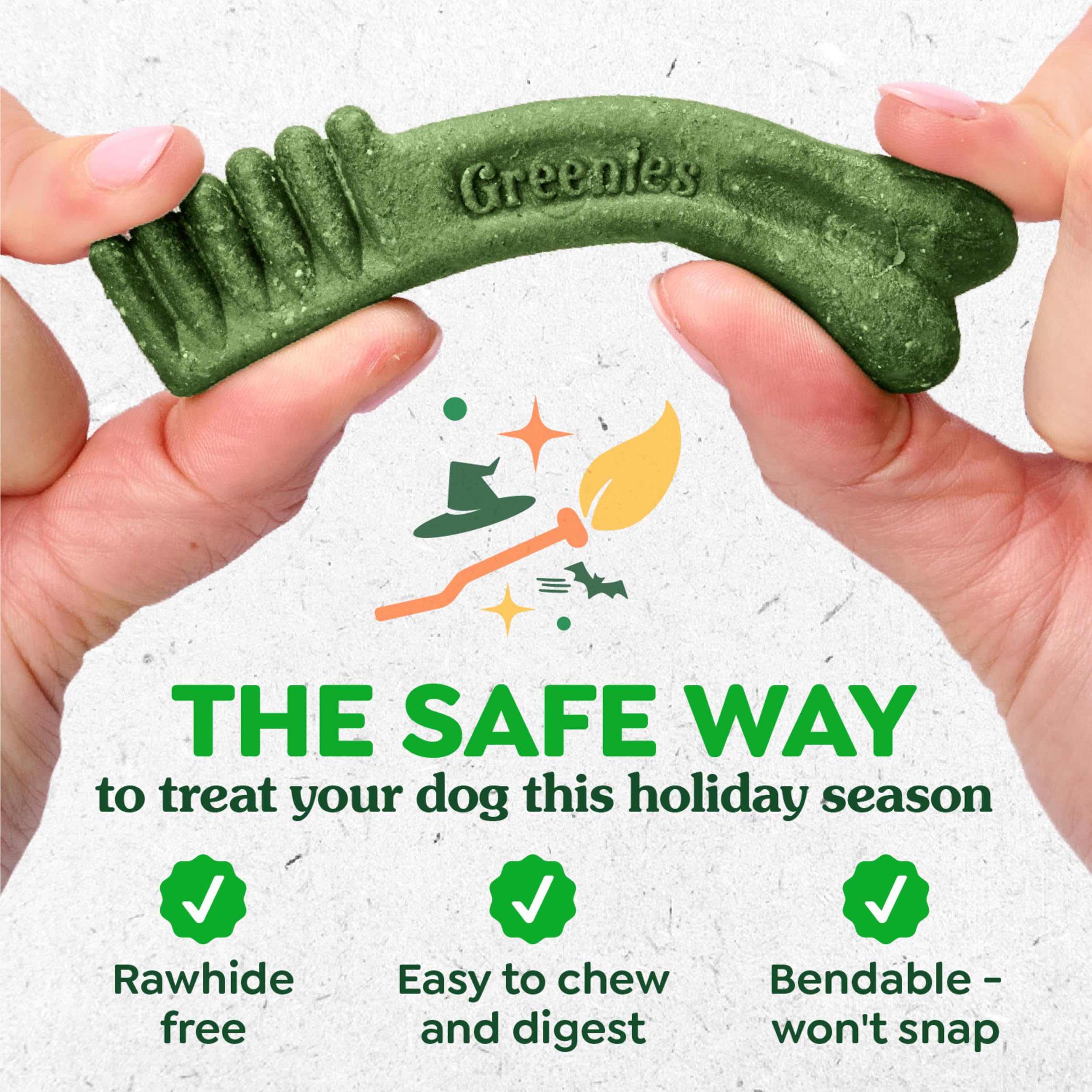 Greenies rawhide-free chew promoting safe, bendable dental support.
